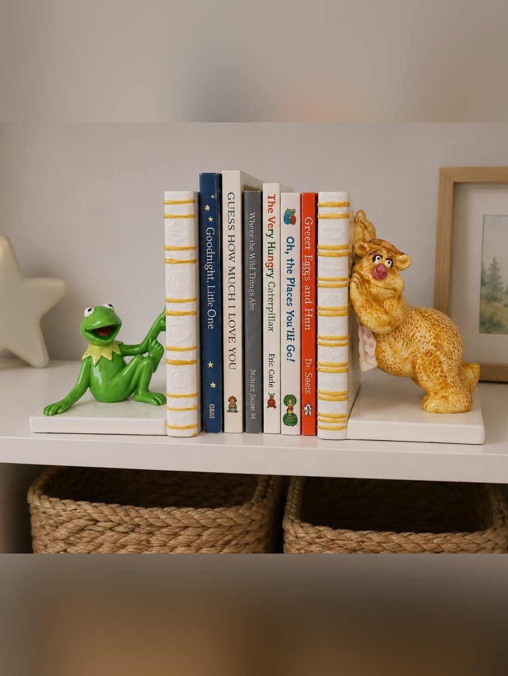 Vintage Muppets Kermit & Fozzie Ceramic Bookends Tastesetter by Sigma Jim Henson
